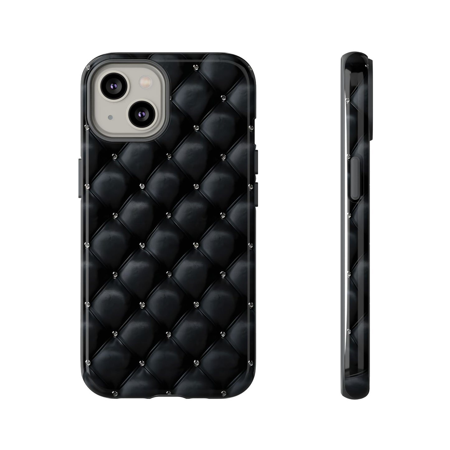 Stylish Tough Phone Case - Elegant Black Quilted Design