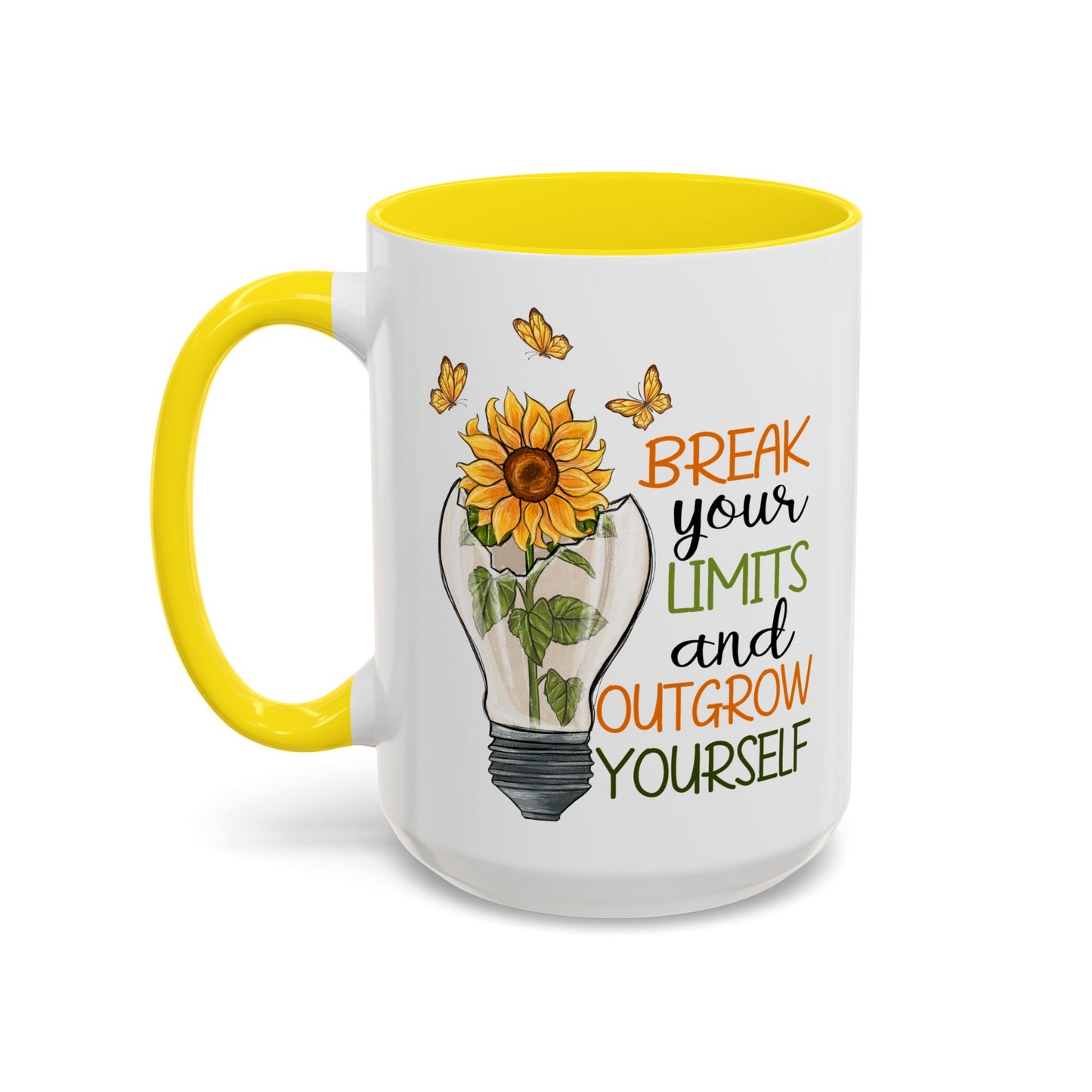 Inspirational Sunflower Coffee Mug - Break Your Limits & Outgrow Yourself - 15oz
