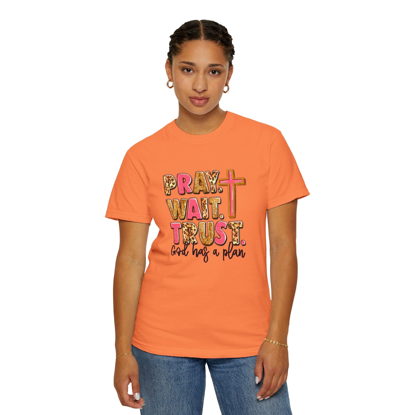 Inspirational Unisex Garment-Dyed T-Shirt - 'Pray Wait Trust'