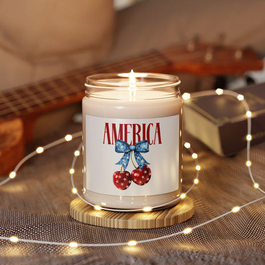 Scented Soy Candle - America Themed with Cherry Design