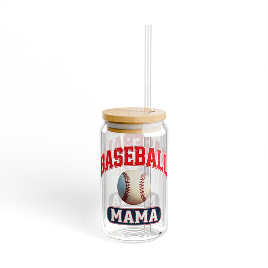 Baseball Mama Sipper Glass - 16oz Clear Drinkware with Straw