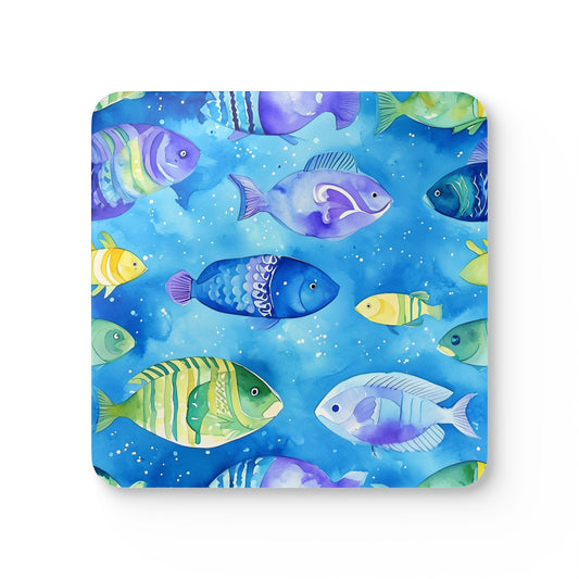 Colorful Fish Corkwood Coaster Set – Vibrant Ocean Decor for Home & Kitchen