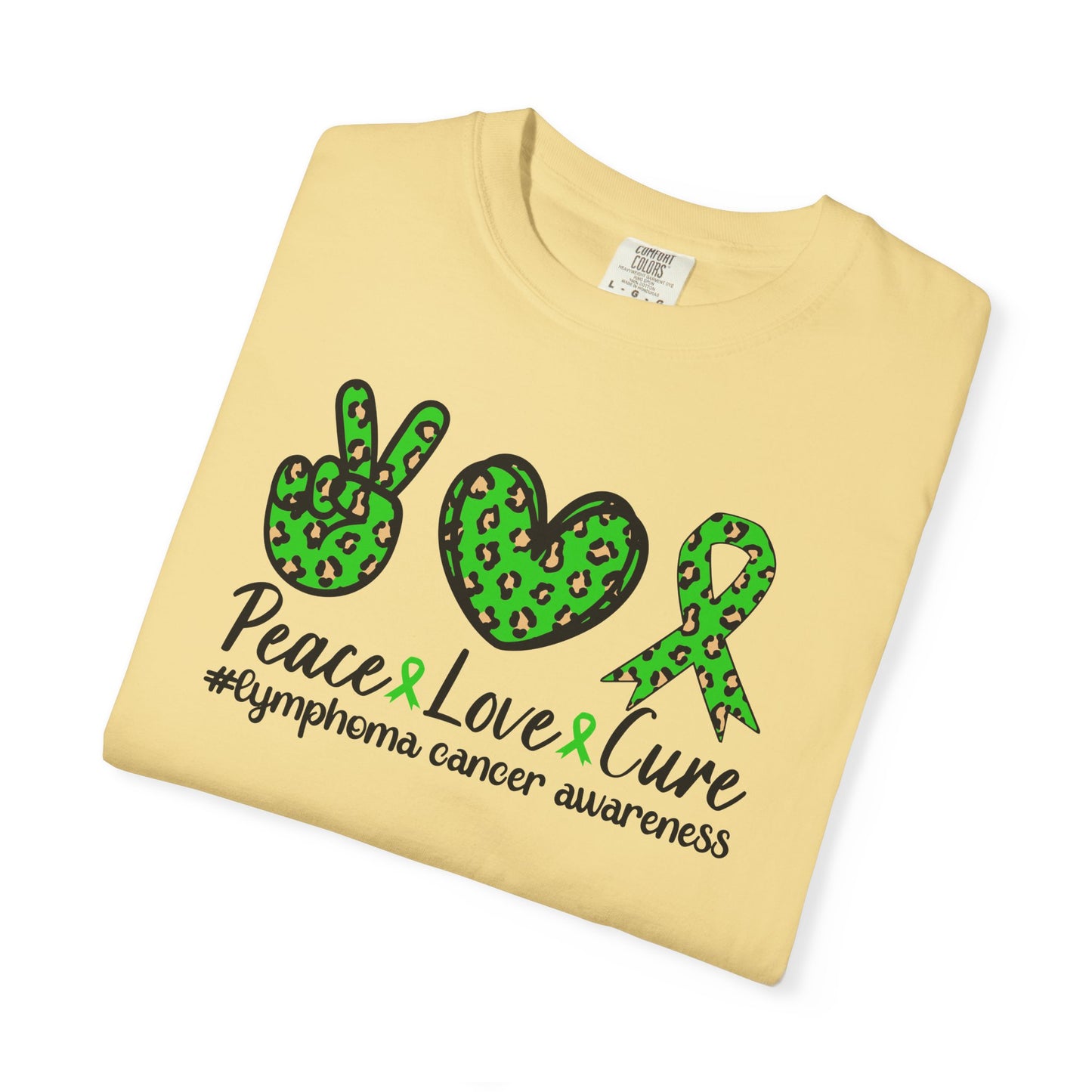 Peace, Love, Cure Unisex Garment-Dyed T-shirt for Lymphoma Awareness, Comfortable Tee, Cancer Support Shirt, Gift for Awareness [...]