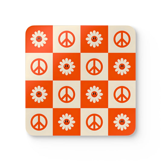 Peace and Flower Cork Coaster Set - Eco-Friendly Home Decor