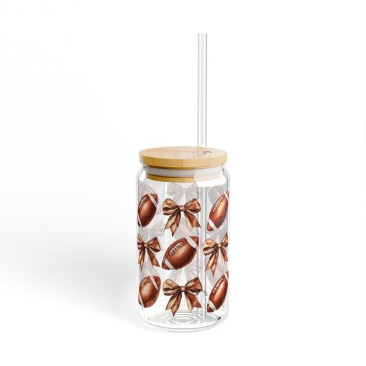 Sports-Themed Sipper Glass with Football and Bow Design - 16oz