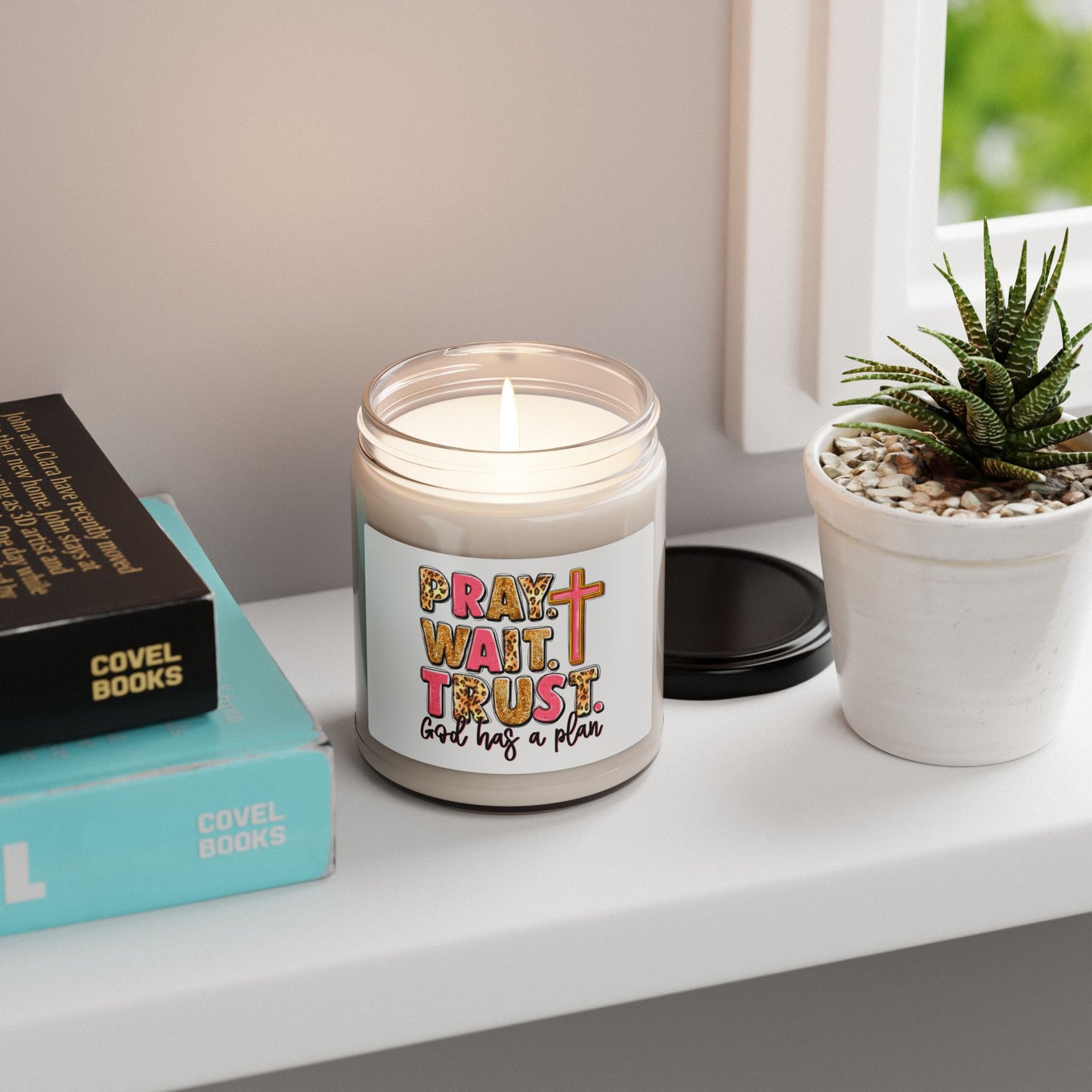 Inspirational Scented Soy Candle - "Pray Wait Trust" - 9oz