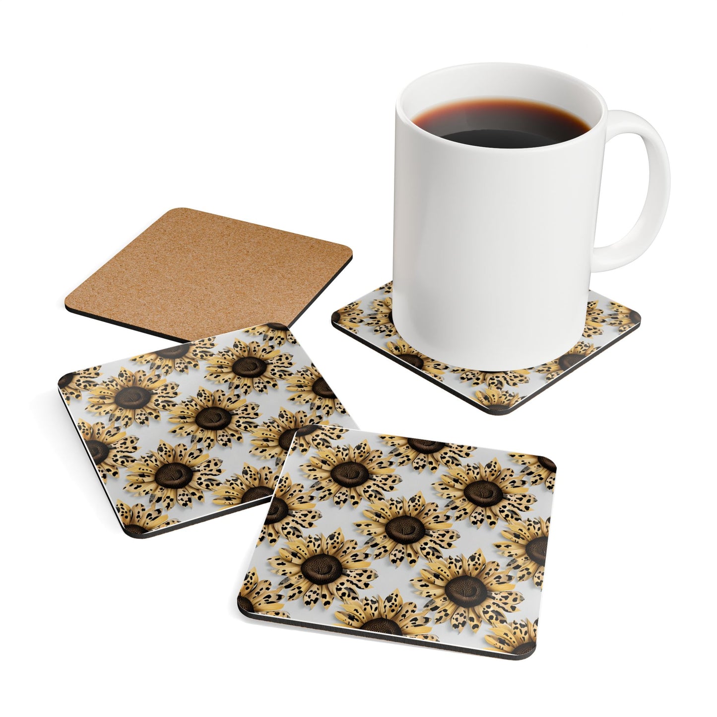 Wildflower Cork Coaster Set - Floral Design for Home Decor