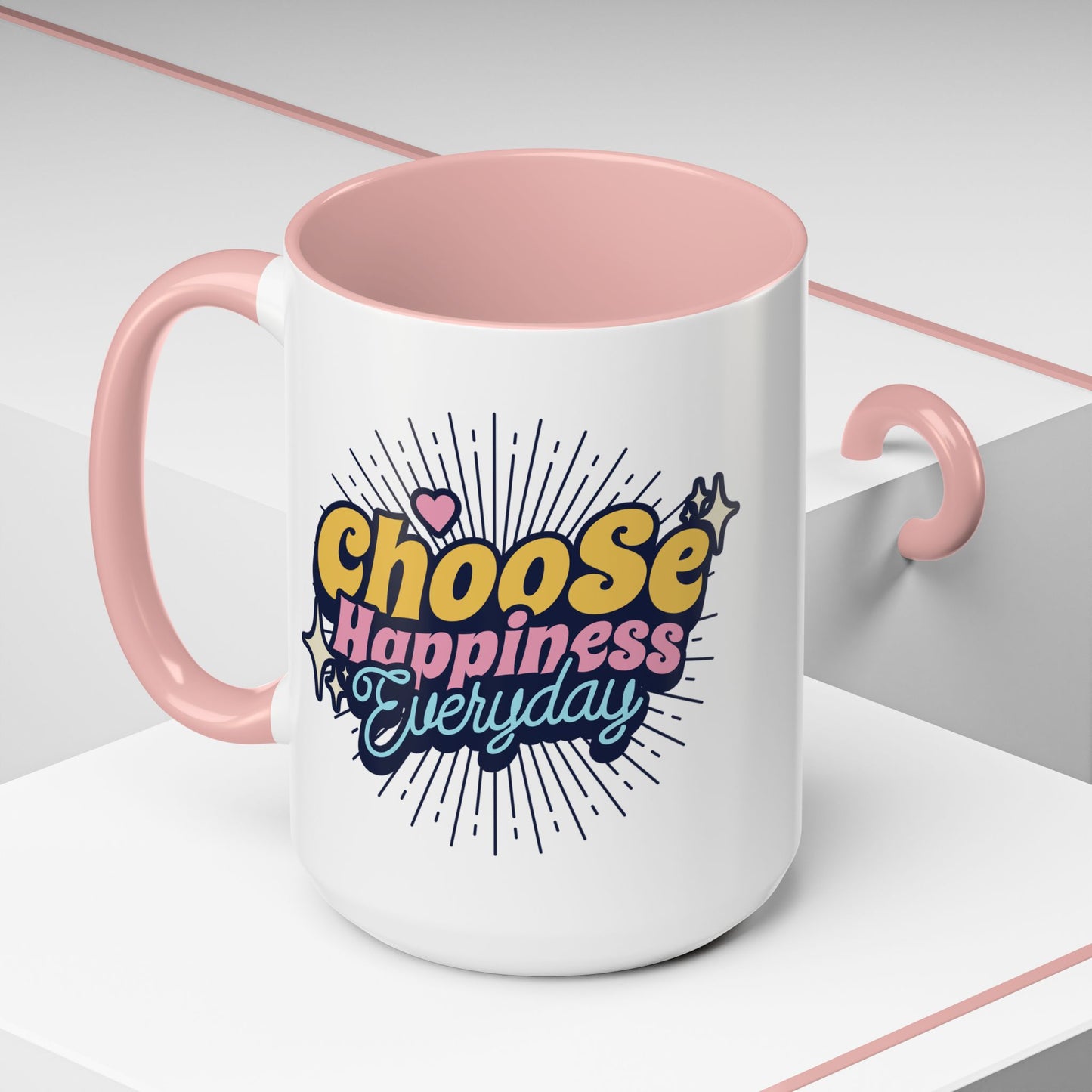 Choose Happiness Everyday 15oz Coffee Mug - Colorful Ceramic Cup for Positive Vibes