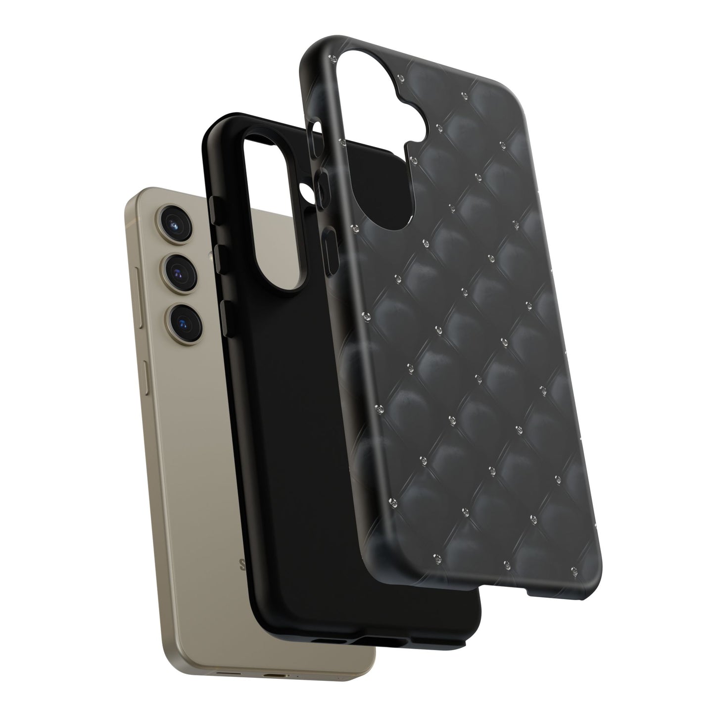 Stylish Tough Phone Case - Elegant Black Quilted Design
