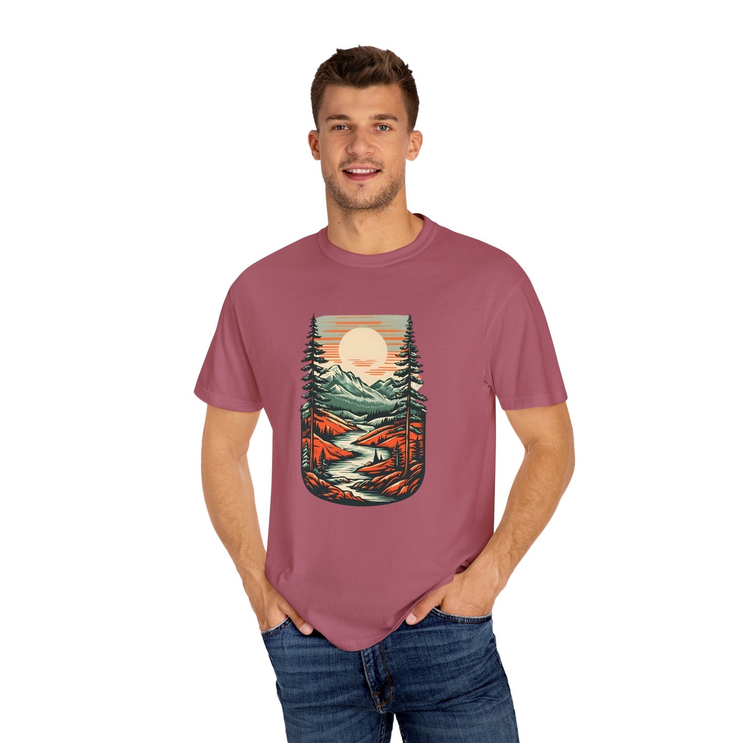 Unisex Garment-Dyed Nature Illustration T-shirt - Perfect for Outdoor Lovers