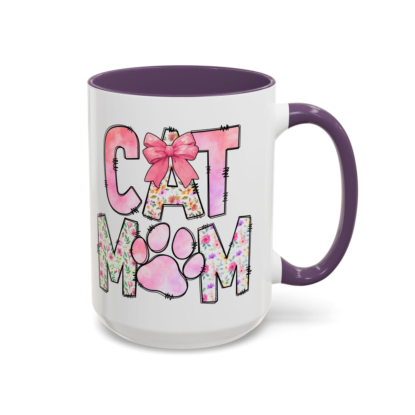 Floral Cat Mom 15oz Coffee Mug - Perfect Gift for Cat Lovers