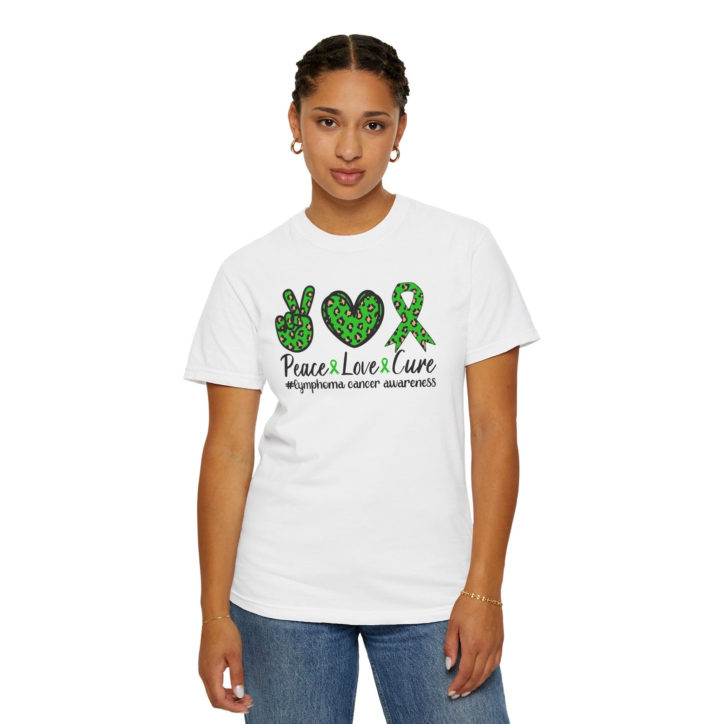 Peace, Love, Cure Unisex Garment-Dyed T-shirt for Lymphoma Awareness, Comfortable Tee, Cancer Support Shirt, Gift for Awareness [...]