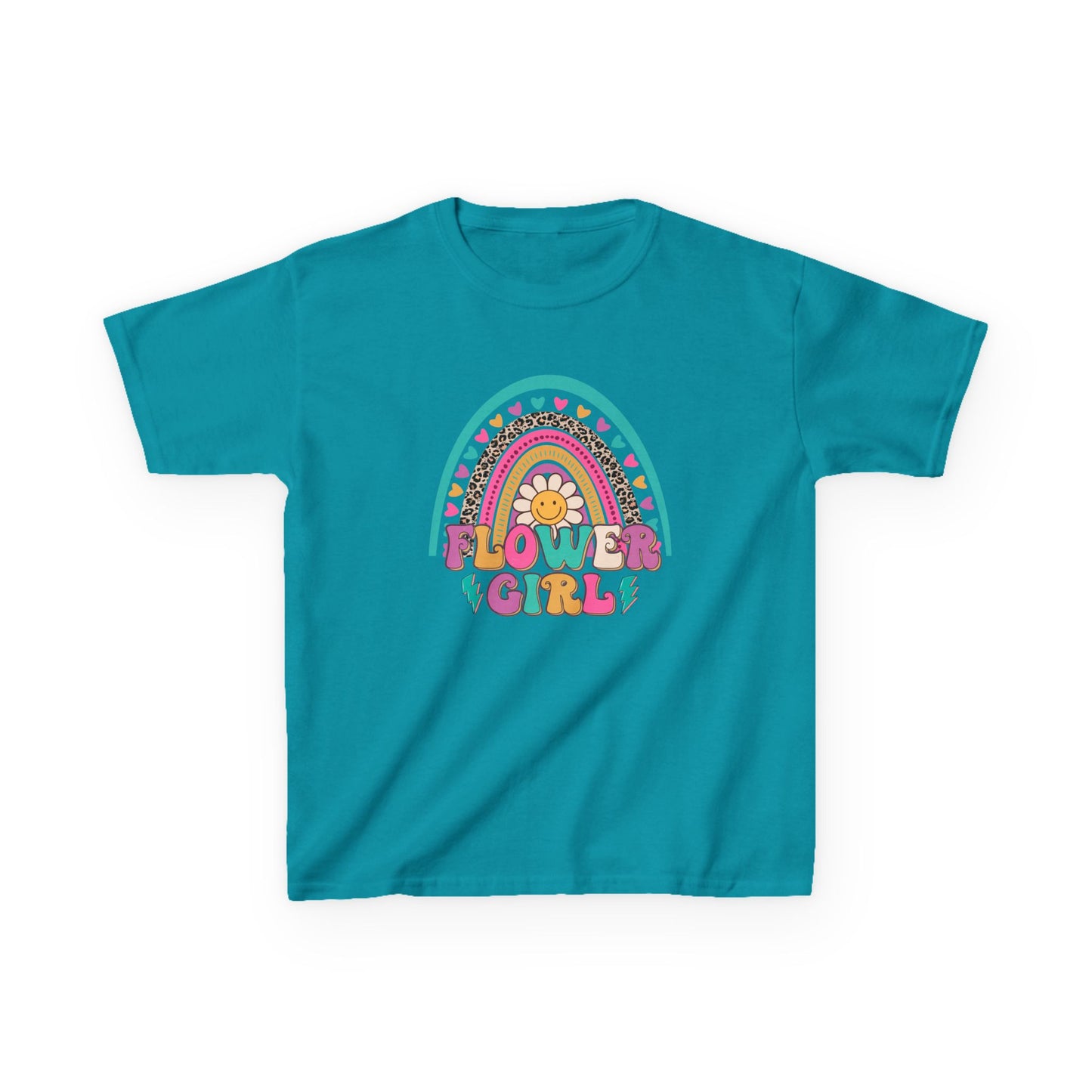 Flower Girl Kids Heavy Cotton Tee - Colorful Rainbow Design for Flower Girls