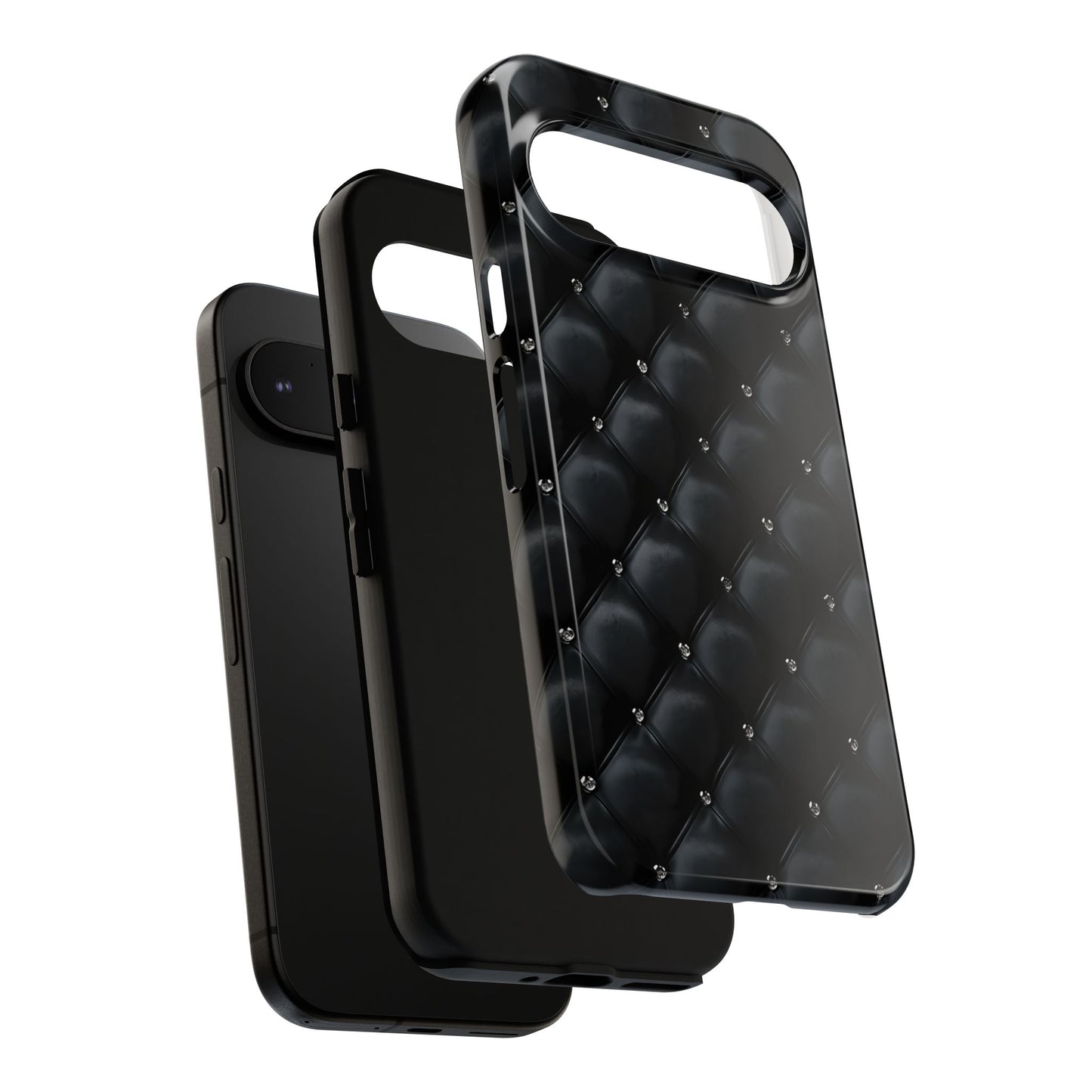 Stylish Tough Phone Case - Elegant Black Quilted Design