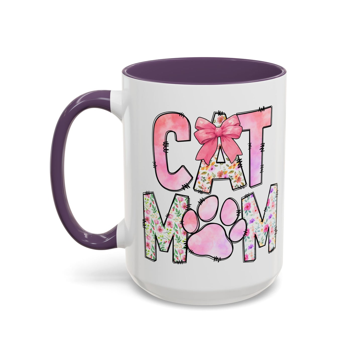 Floral Cat Mom 15oz Coffee Mug - Perfect Gift for Cat Lovers