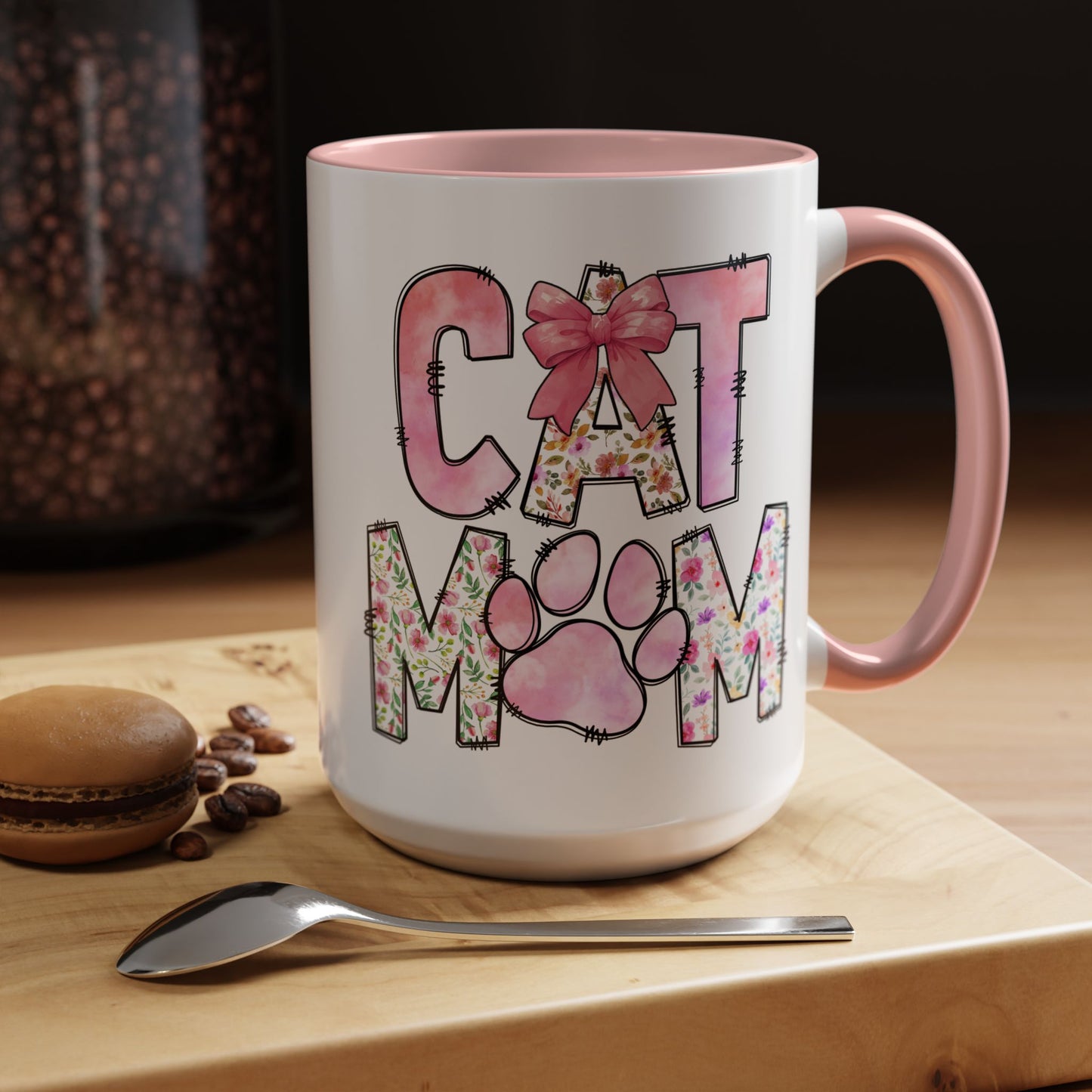 Floral Cat Mom 15oz Coffee Mug - Perfect Gift for Cat Lovers