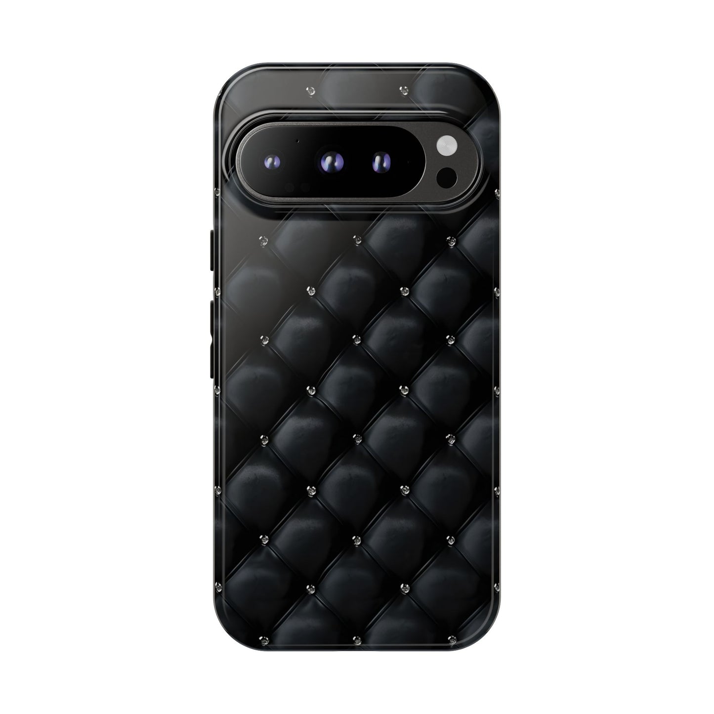 Stylish Tough Phone Case - Elegant Black Quilted Design