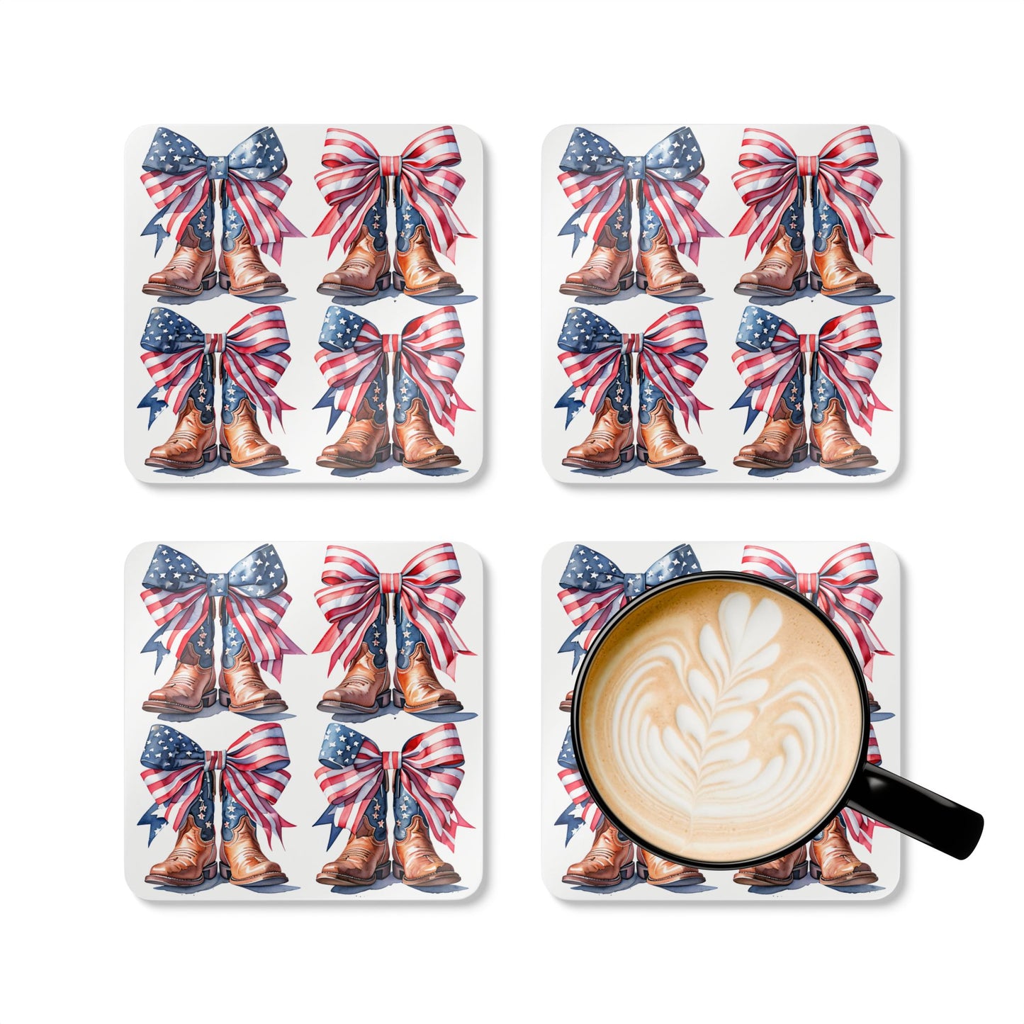 Patriotic Cowboy Coaster Set - 4-Pack with Americana Design