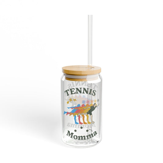 Tennis Mom Sipper Glass - 16oz with Straw, Perfect for Sports Enthusiasts