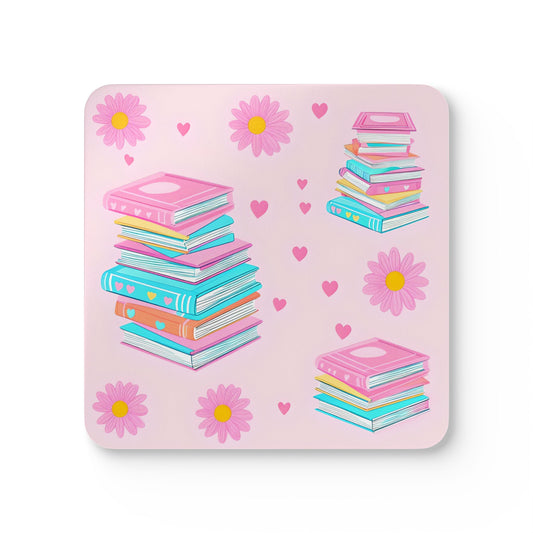 Whimsical Book Lover Coaster Set - Colorful Corkwood Drink Coasters for Home