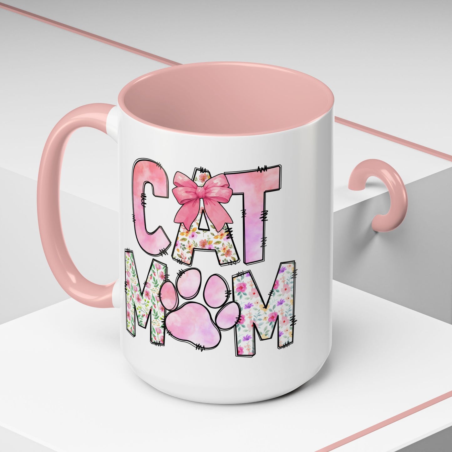 Floral Cat Mom 15oz Coffee Mug - Perfect Gift for Cat Lovers