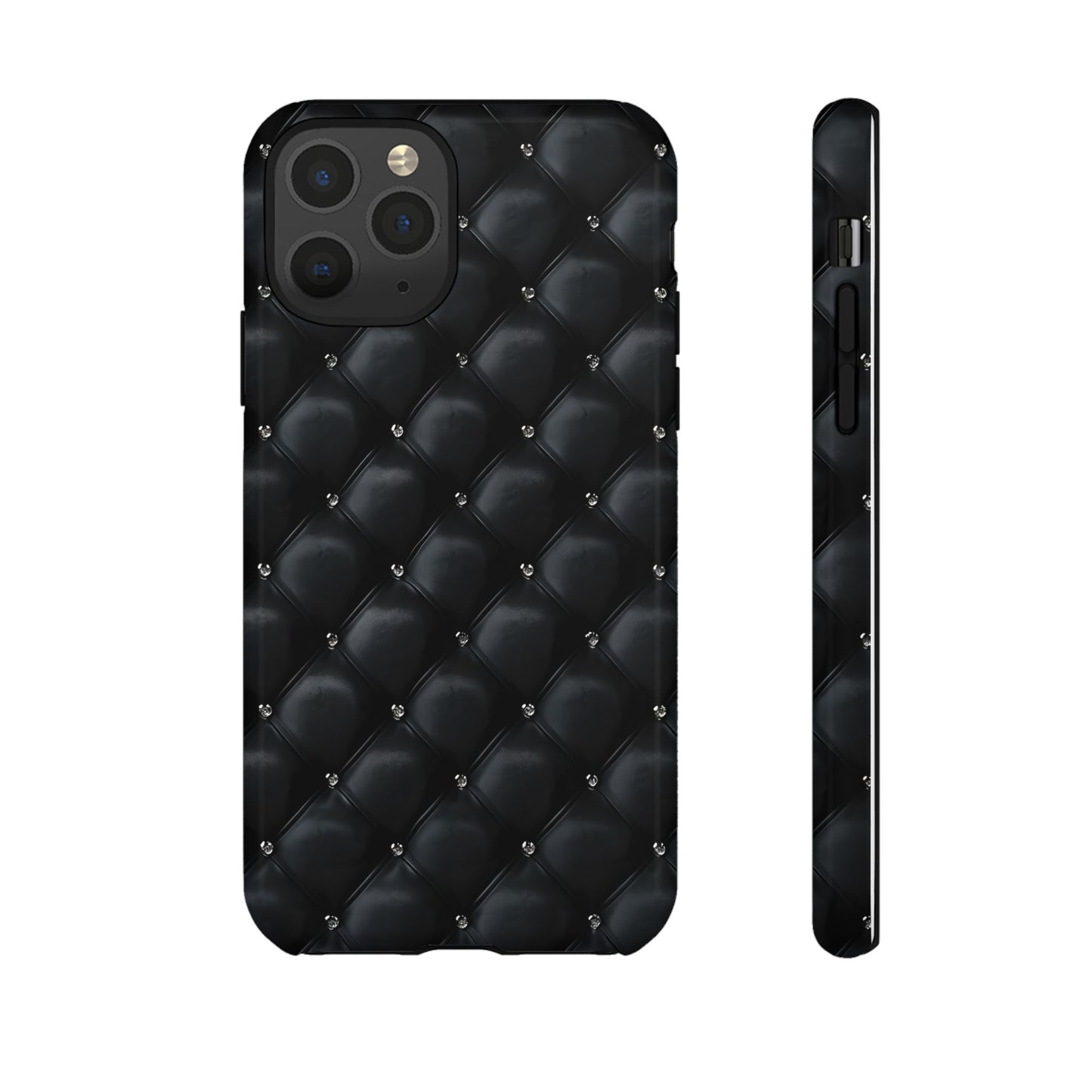 Stylish Tough Phone Case - Elegant Black Quilted Design