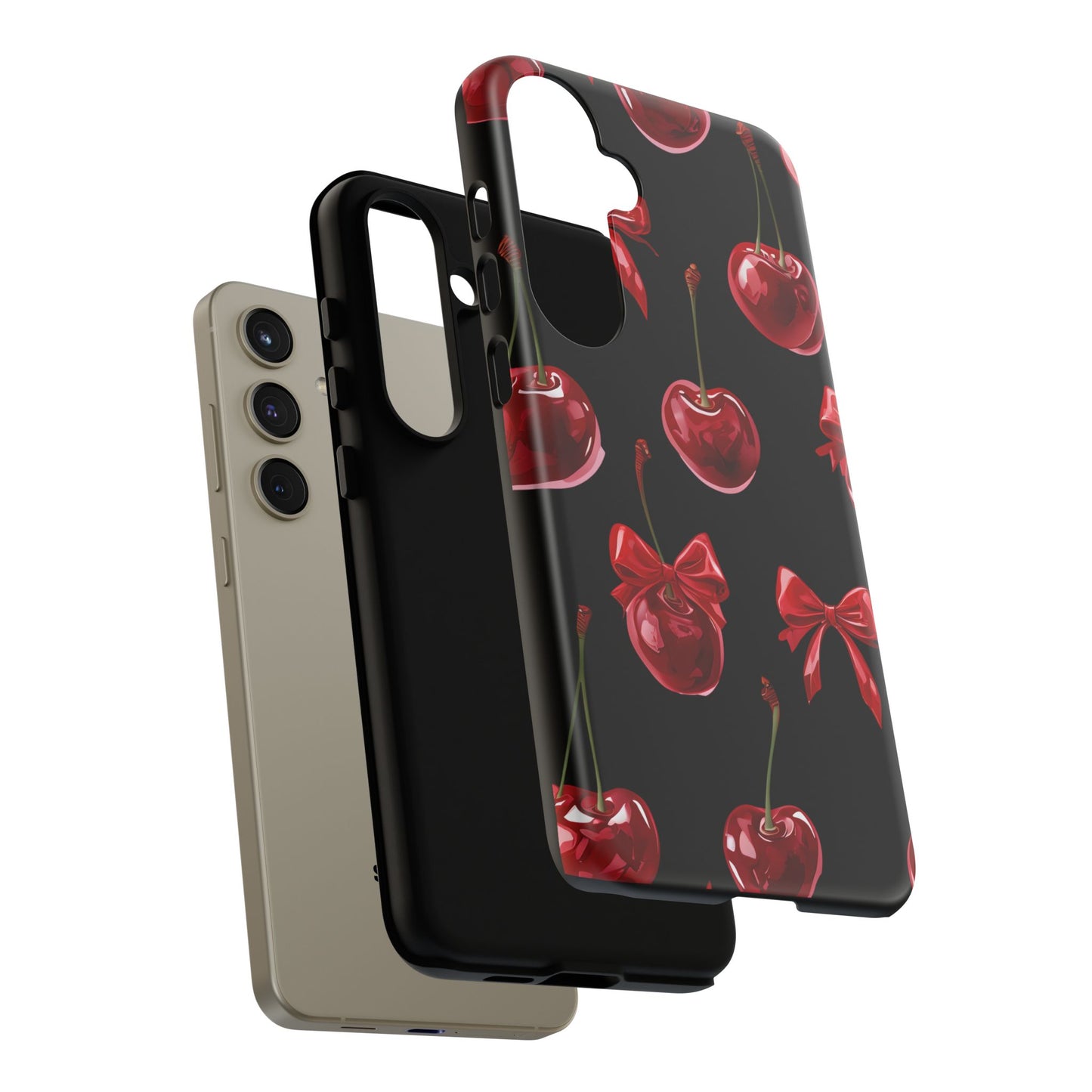 Coquette-Cherry Print Tough Phone Case - Stylish & Durable Protection
