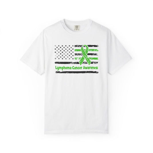 Lymphoma Awareness T-Shirt, Unisex Garment-Dyed Tee, Cancer Support Shirt, Green Ribbon Tee, Gift for Awareness Events