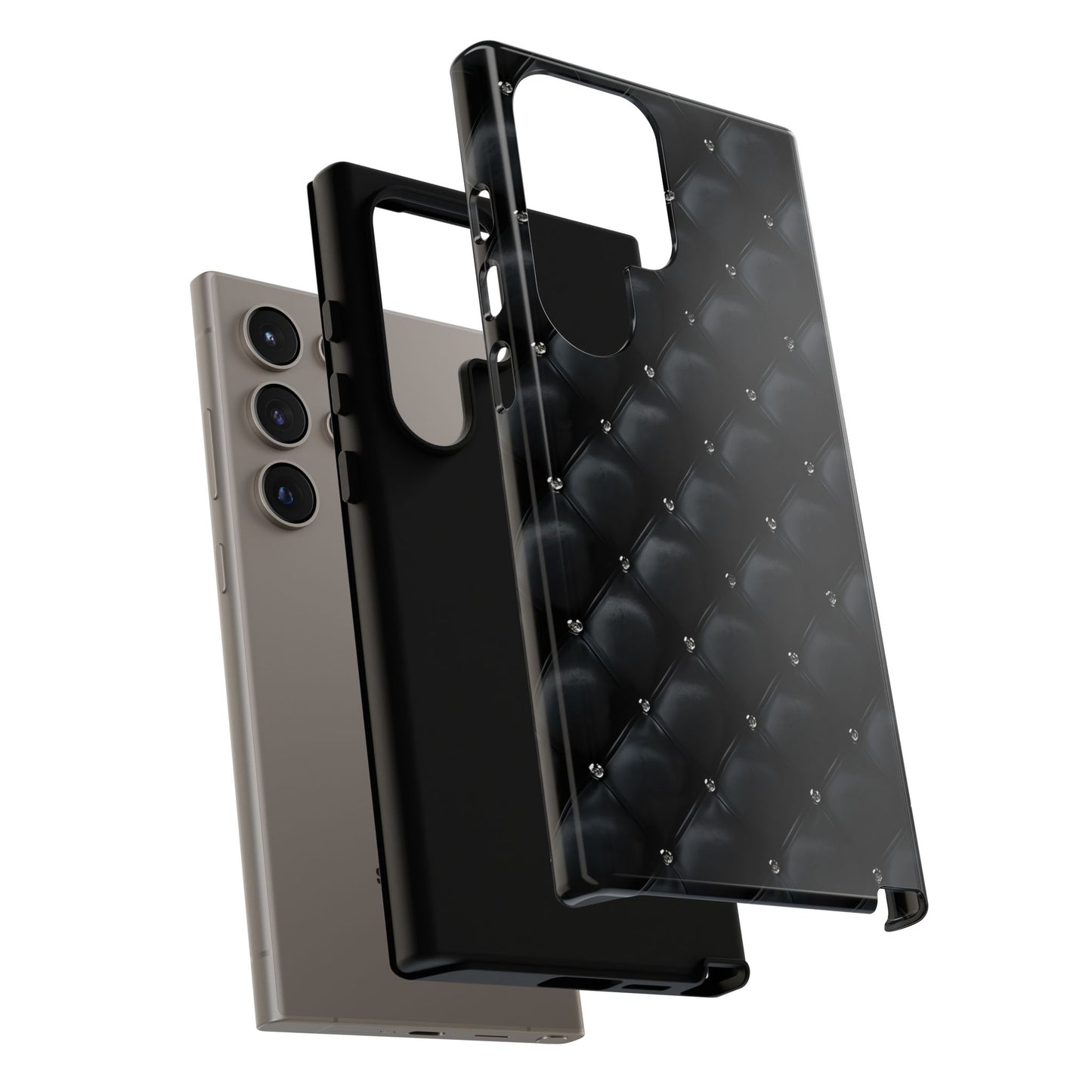 Stylish Tough Phone Case - Elegant Black Quilted Design