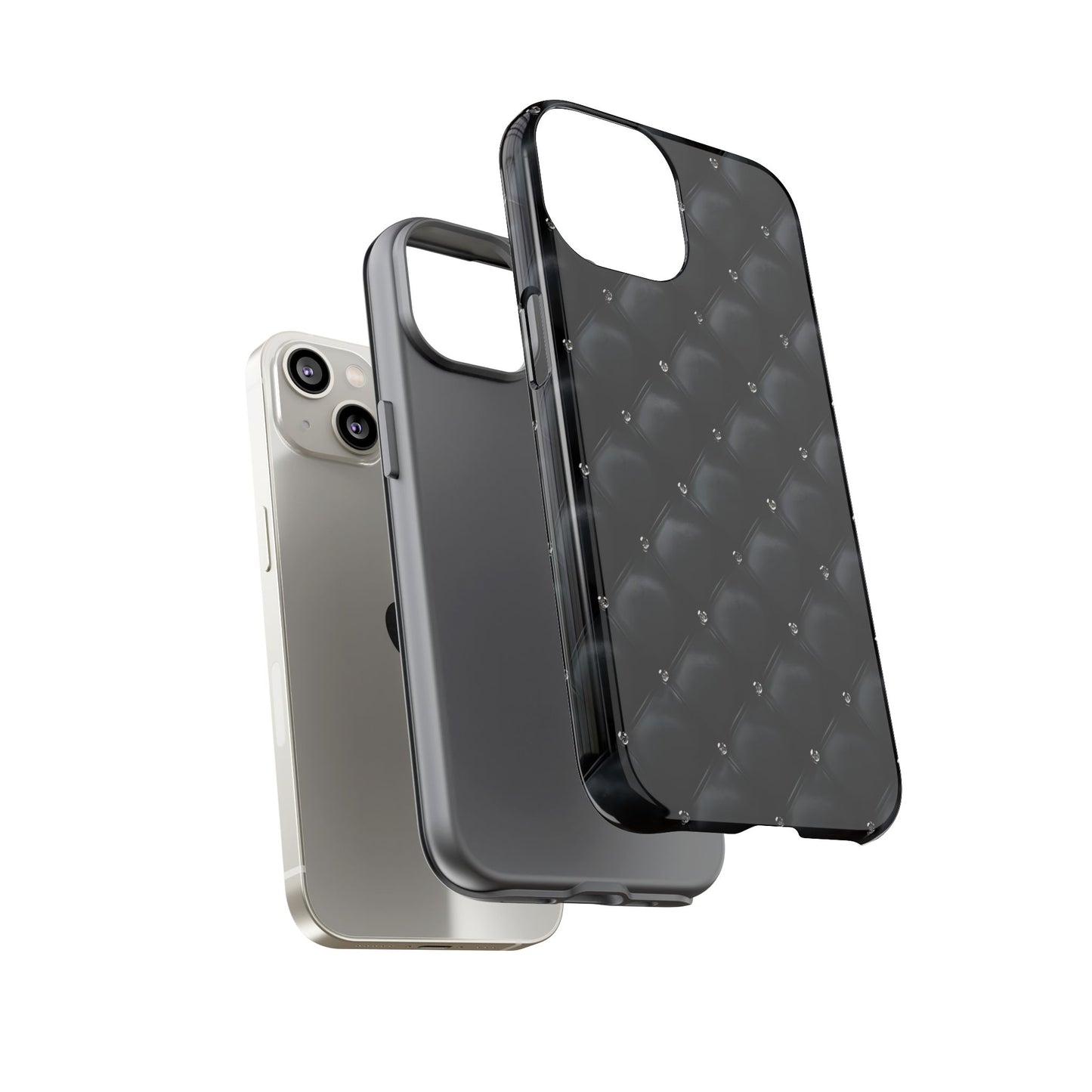 Stylish Tough Phone Case - Elegant Black Quilted Design