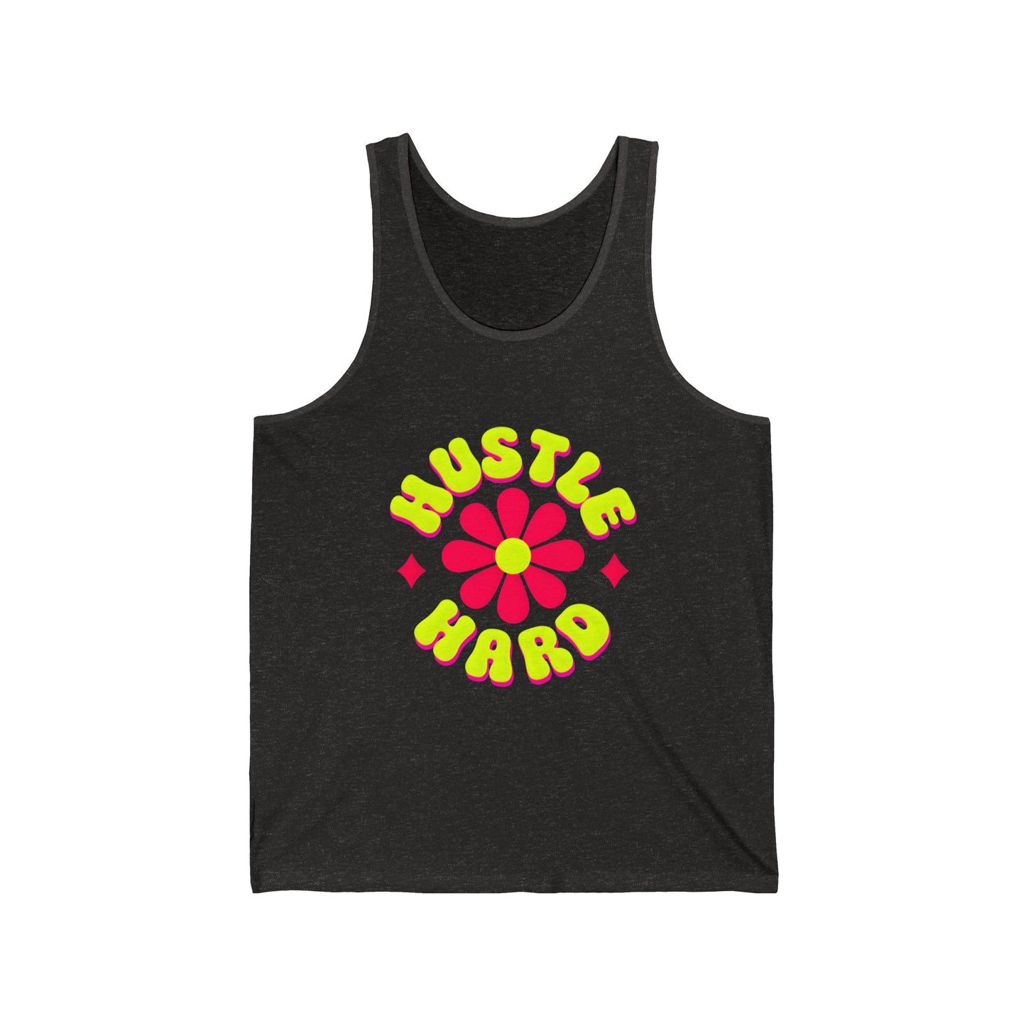 Hustle Hard Unisex Jersey Tank - Fun Flower Design