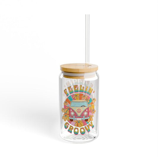 Feelin' Groovy Sipper Glass - 16oz with Bamboo Lid & Straw