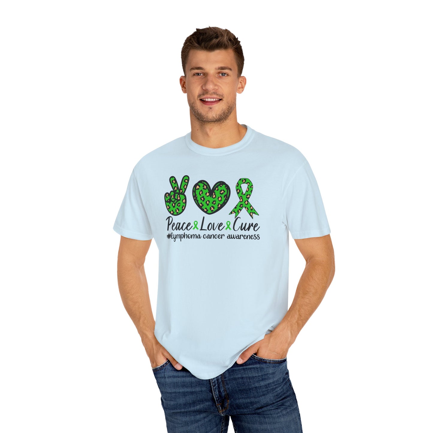 Peace, Love, Cure Unisex Garment-Dyed T-shirt for Lymphoma Awareness, Comfortable Tee, Cancer Support Shirt, Gift for Awareness [...]