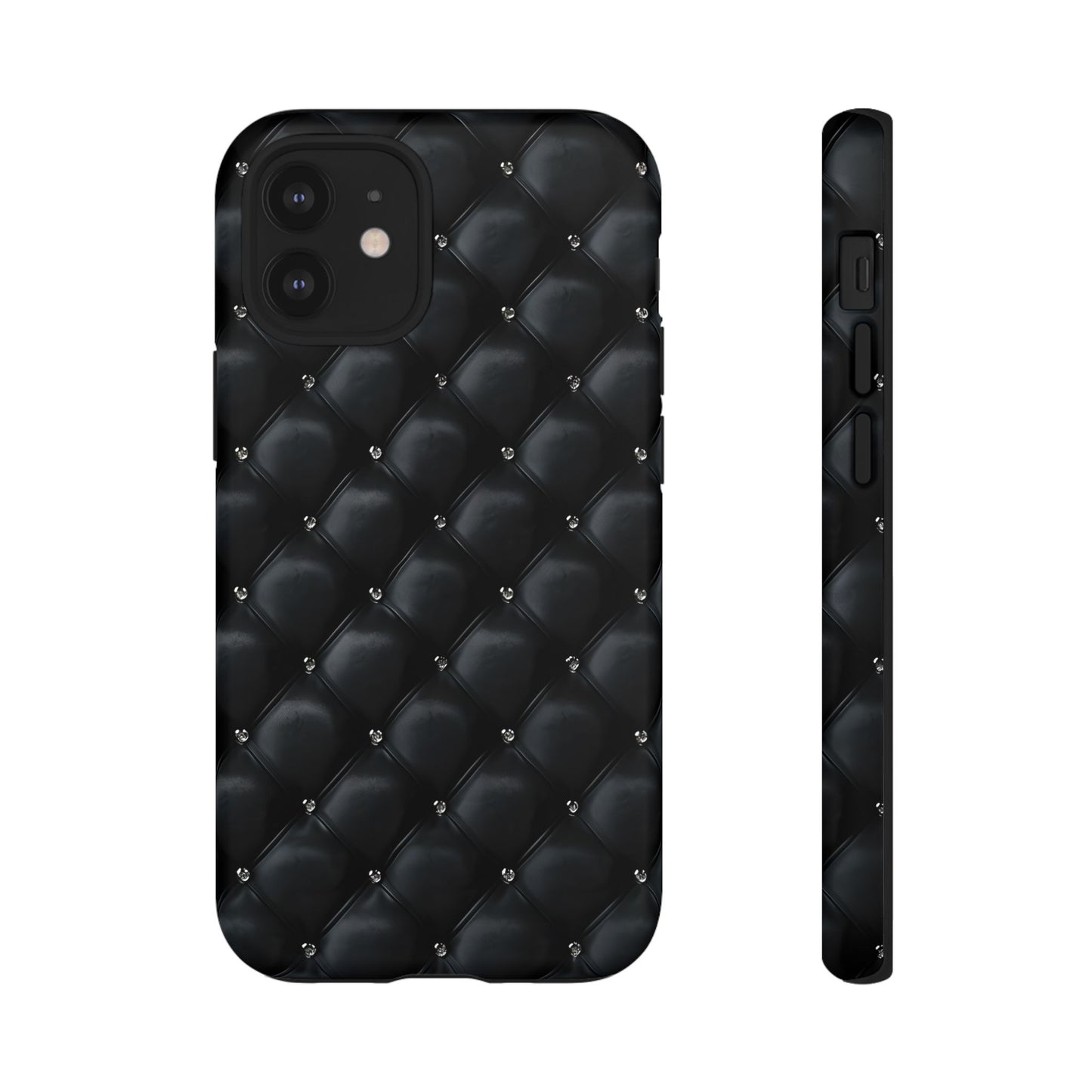 Stylish Tough Phone Case - Elegant Black Quilted Design