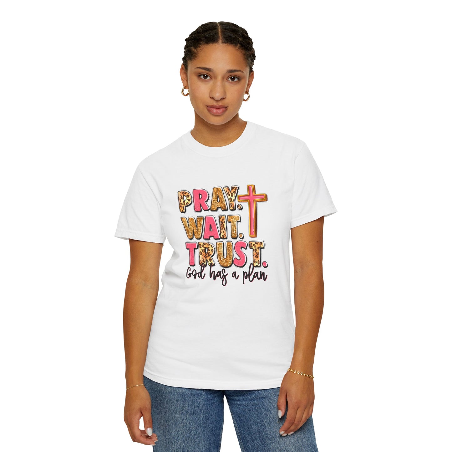 Inspirational Unisex Garment-Dyed T-Shirt - 'Pray Wait Trust'