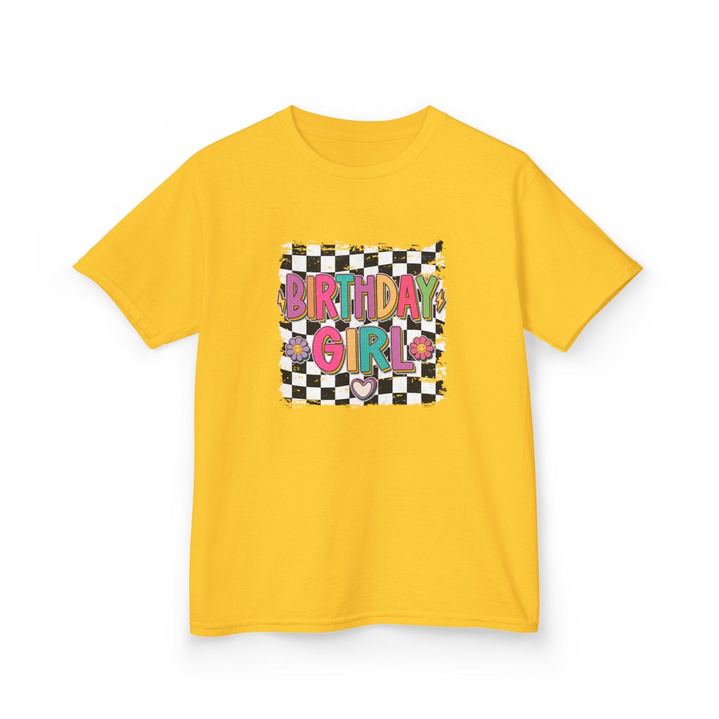Birthday Girl Kids Heavy Cotton Tee - Fun Checkered Design for Celebrations