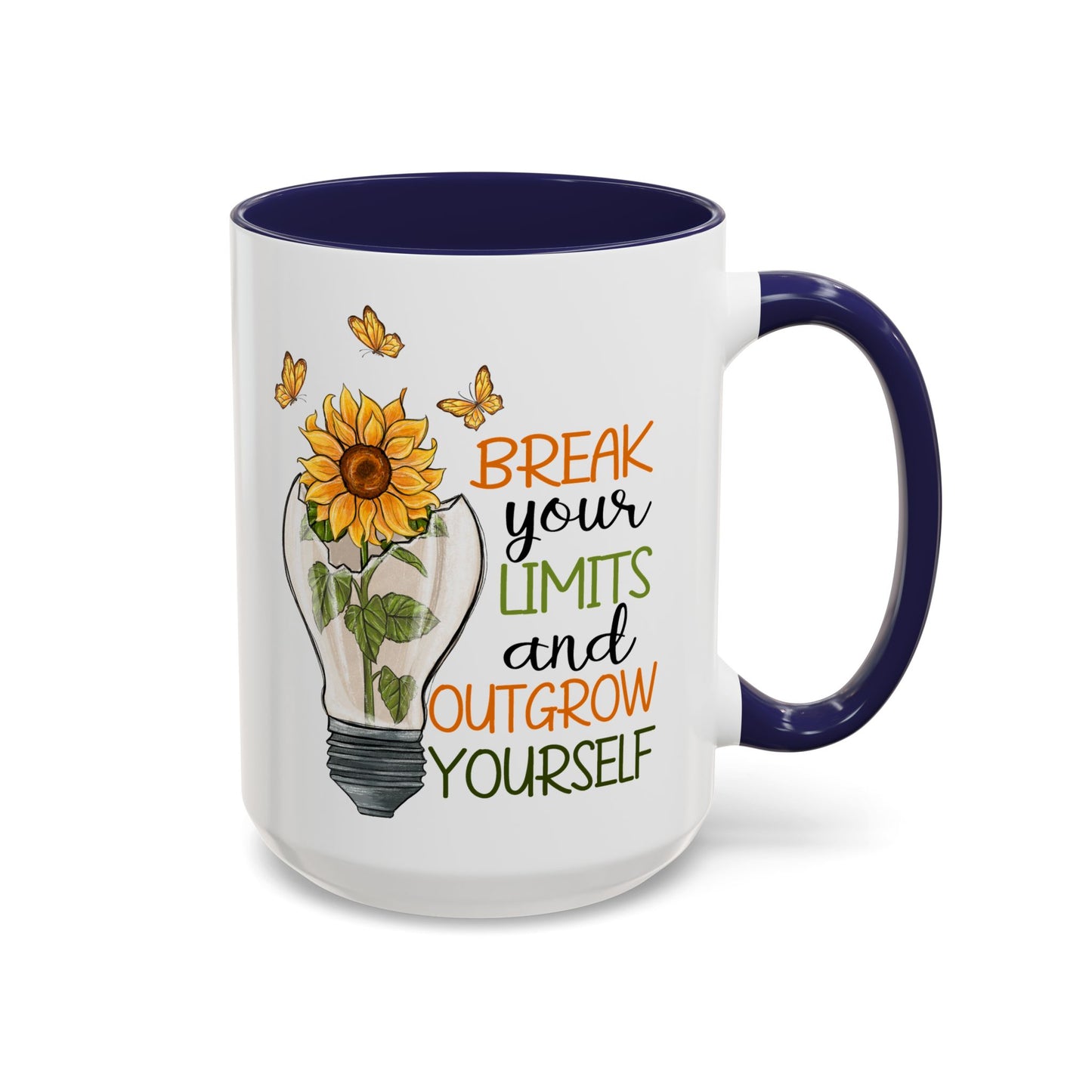 Inspirational Sunflower Coffee Mug - Break Your Limits & Outgrow Yourself - 15oz