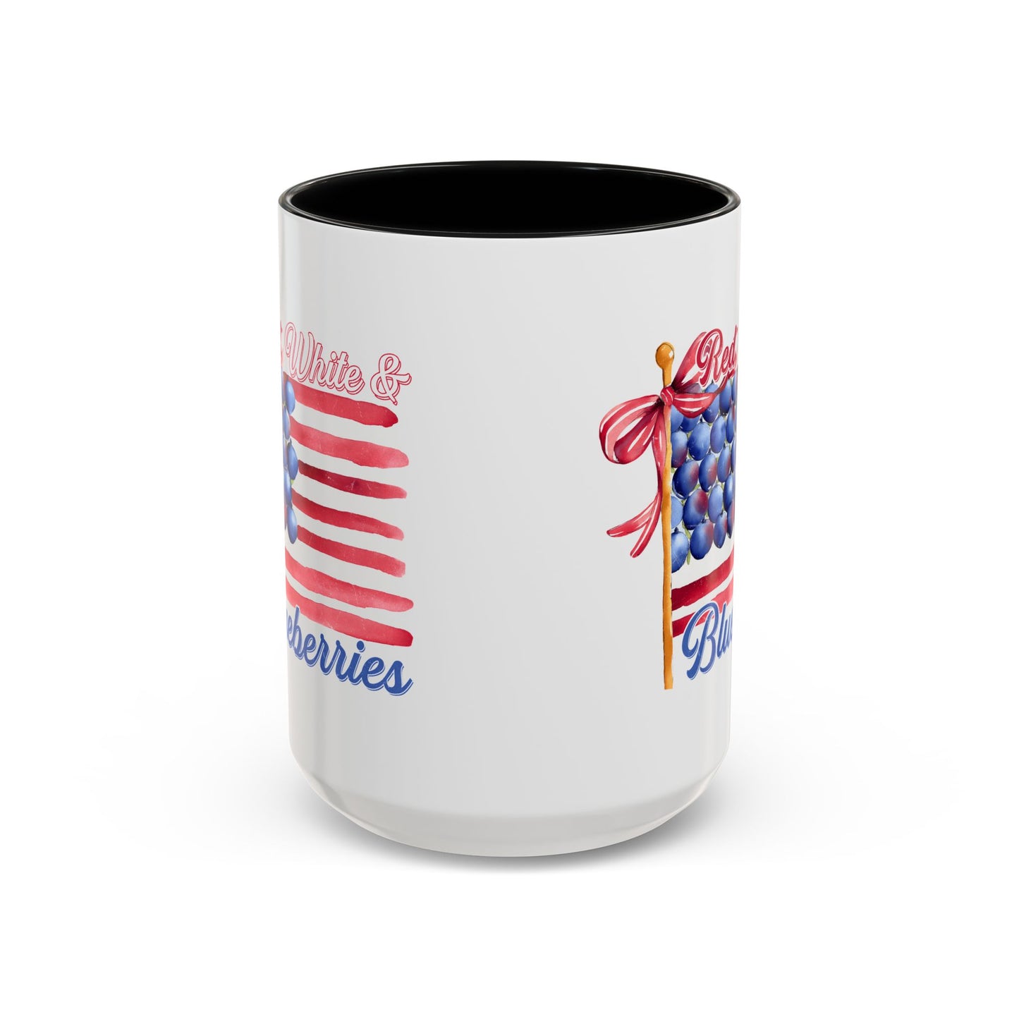 July 4th Accent Coffee Mug with Red, White & Blueberries Design, Patriotic Mug, Americana Decor, Summer BBQ Drinkware, Holiday Gift