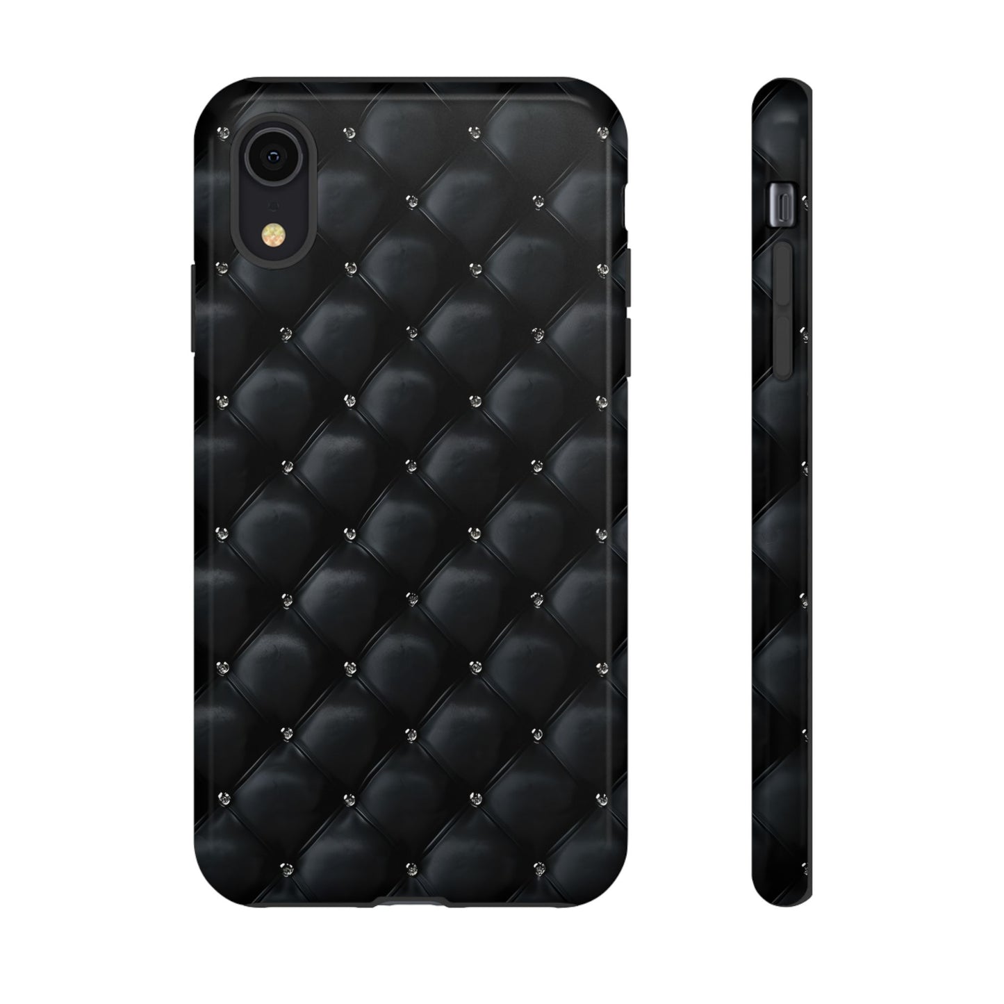 Stylish Tough Phone Case - Elegant Black Quilted Design