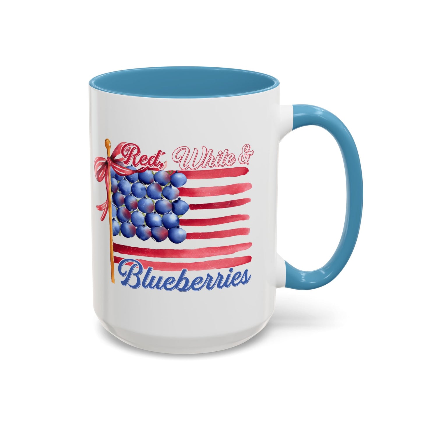 July 4th Accent Coffee Mug with Red, White & Blueberries Design, Patriotic Mug, Americana Decor, Summer BBQ Drinkware, Holiday Gift