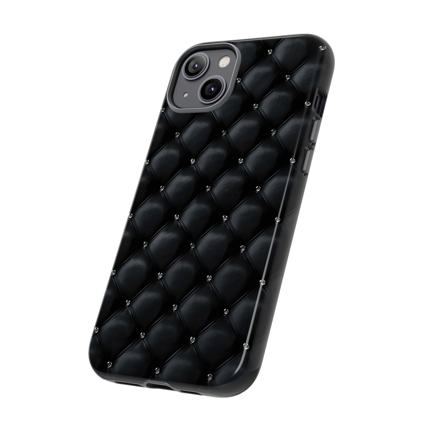 Stylish Tough Phone Case - Elegant Black Quilted Design
