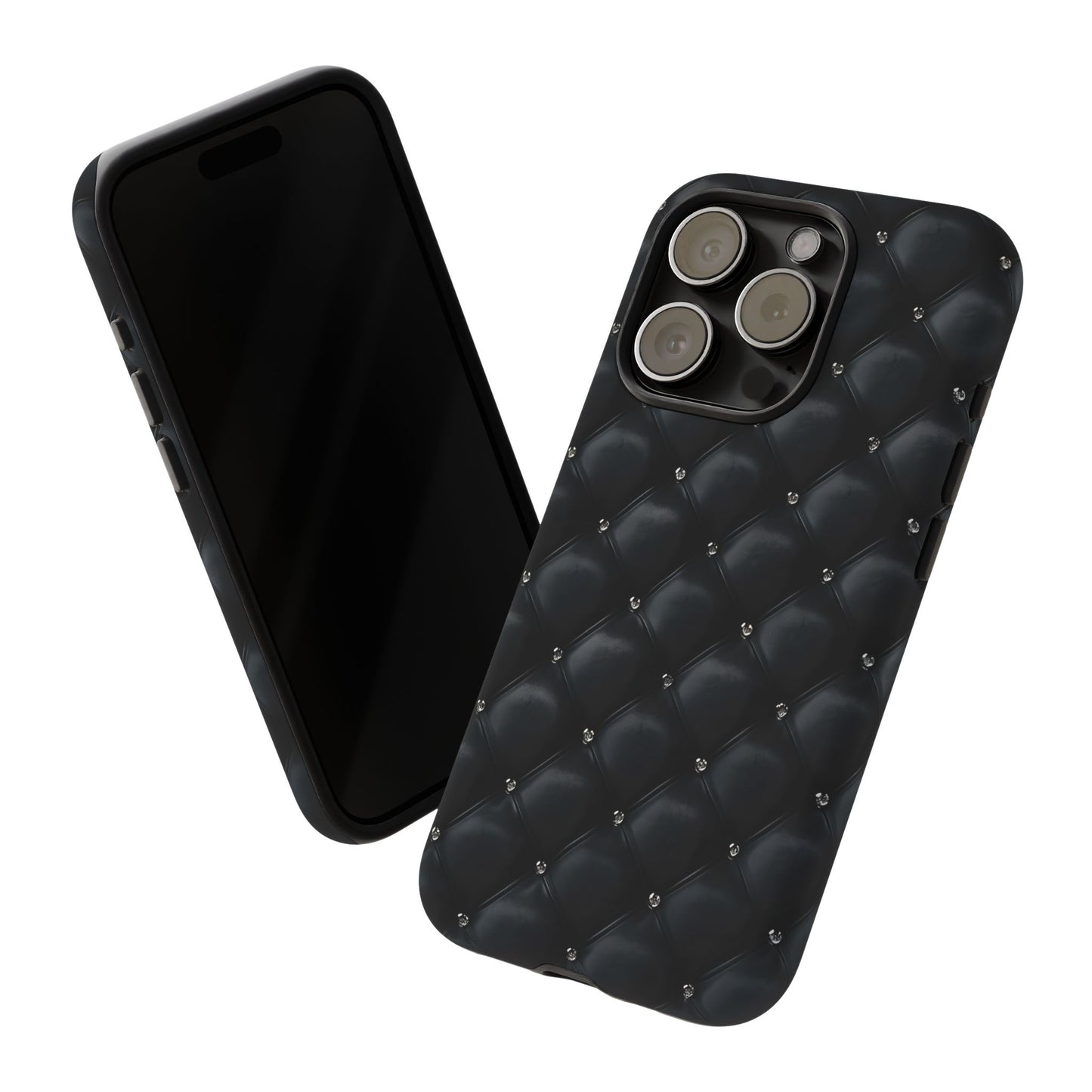 Stylish Tough Phone Case - Elegant Black Quilted Design