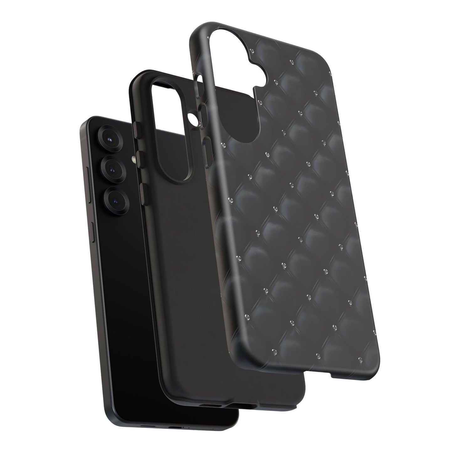 Stylish Tough Phone Case - Elegant Black Quilted Design