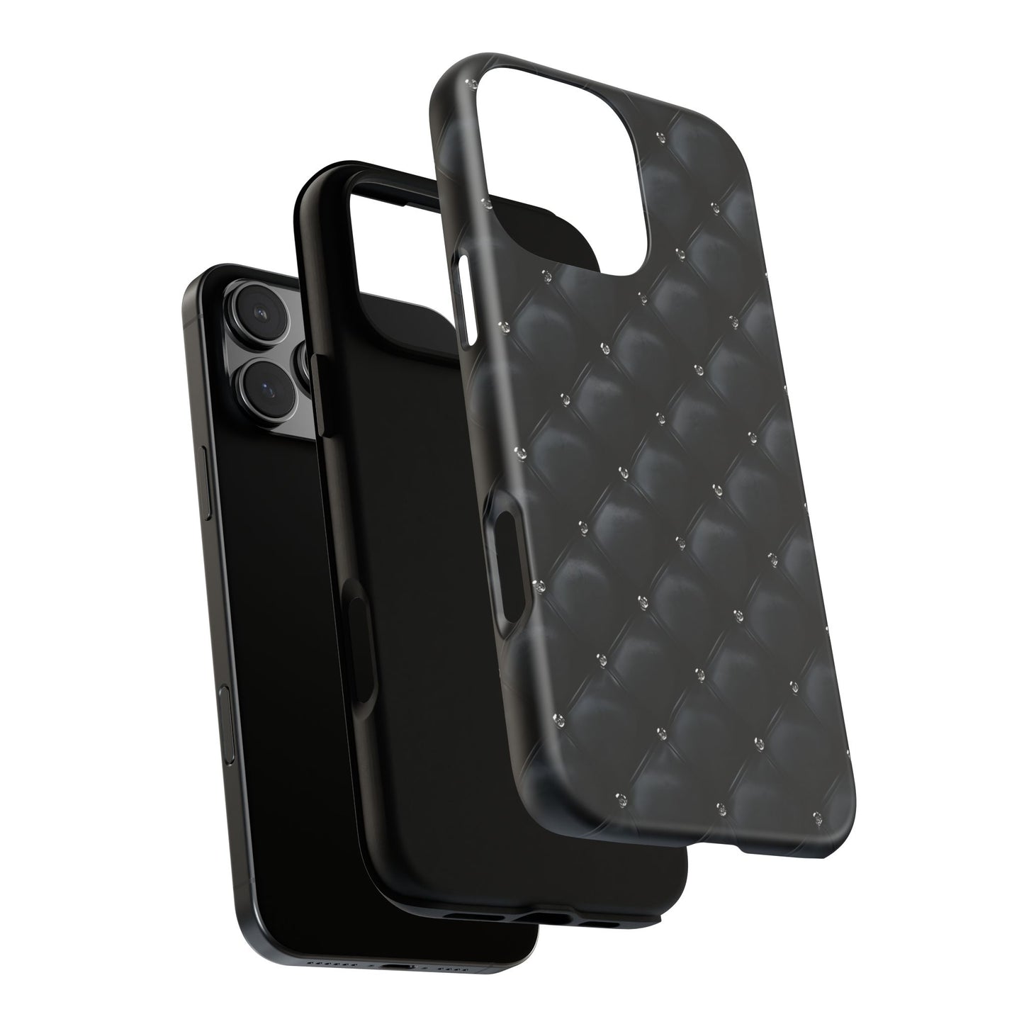 Stylish Tough Phone Case - Elegant Black Quilted Design