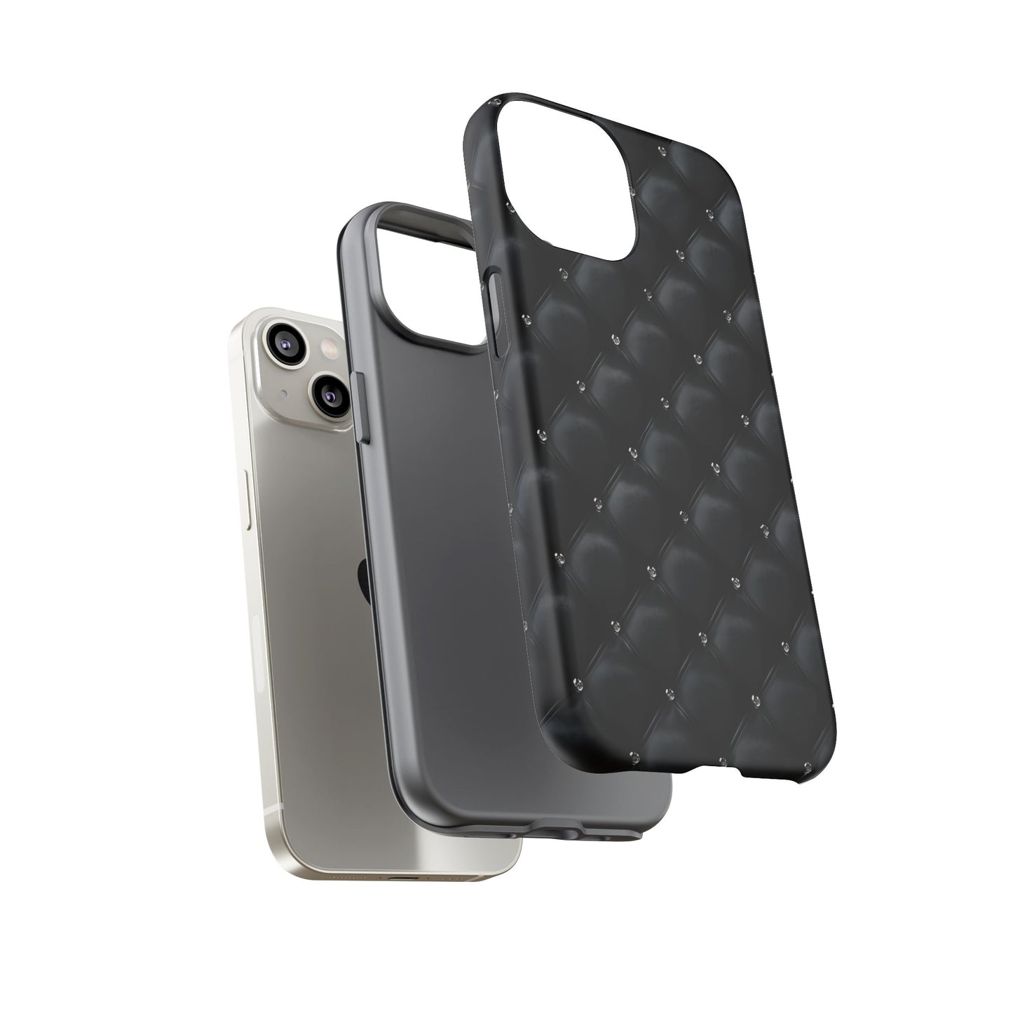Stylish Tough Phone Case - Elegant Black Quilted Design