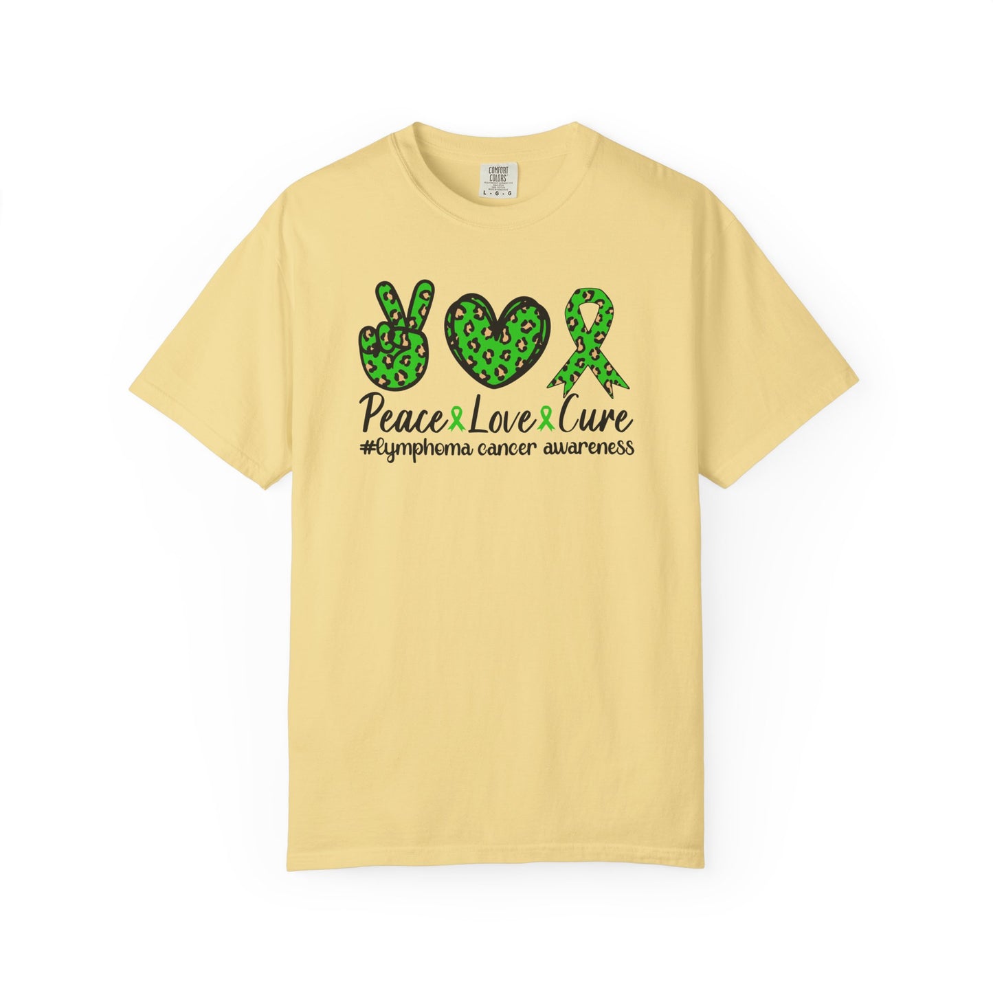 Peace, Love, Cure Unisex Garment-Dyed T-shirt for Lymphoma Awareness, Comfortable Tee, Cancer Support Shirt, Gift for Awareness [...]