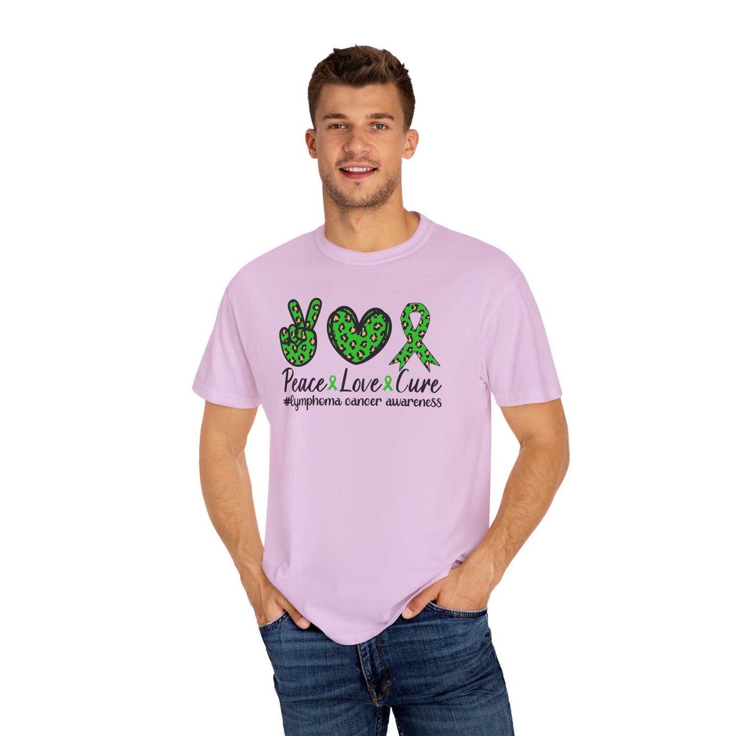 Peace, Love, Cure Unisex Garment-Dyed T-shirt for Lymphoma Awareness, Comfortable Tee, Cancer Support Shirt, Gift for Awareness [...]