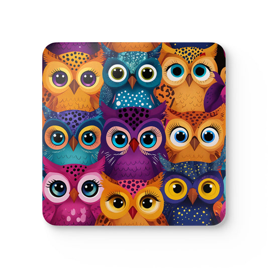 Colorful Owl Cork Coaster Set – Vibrant Drink Coasters for Nature Lovers & Owl Enthusiasts