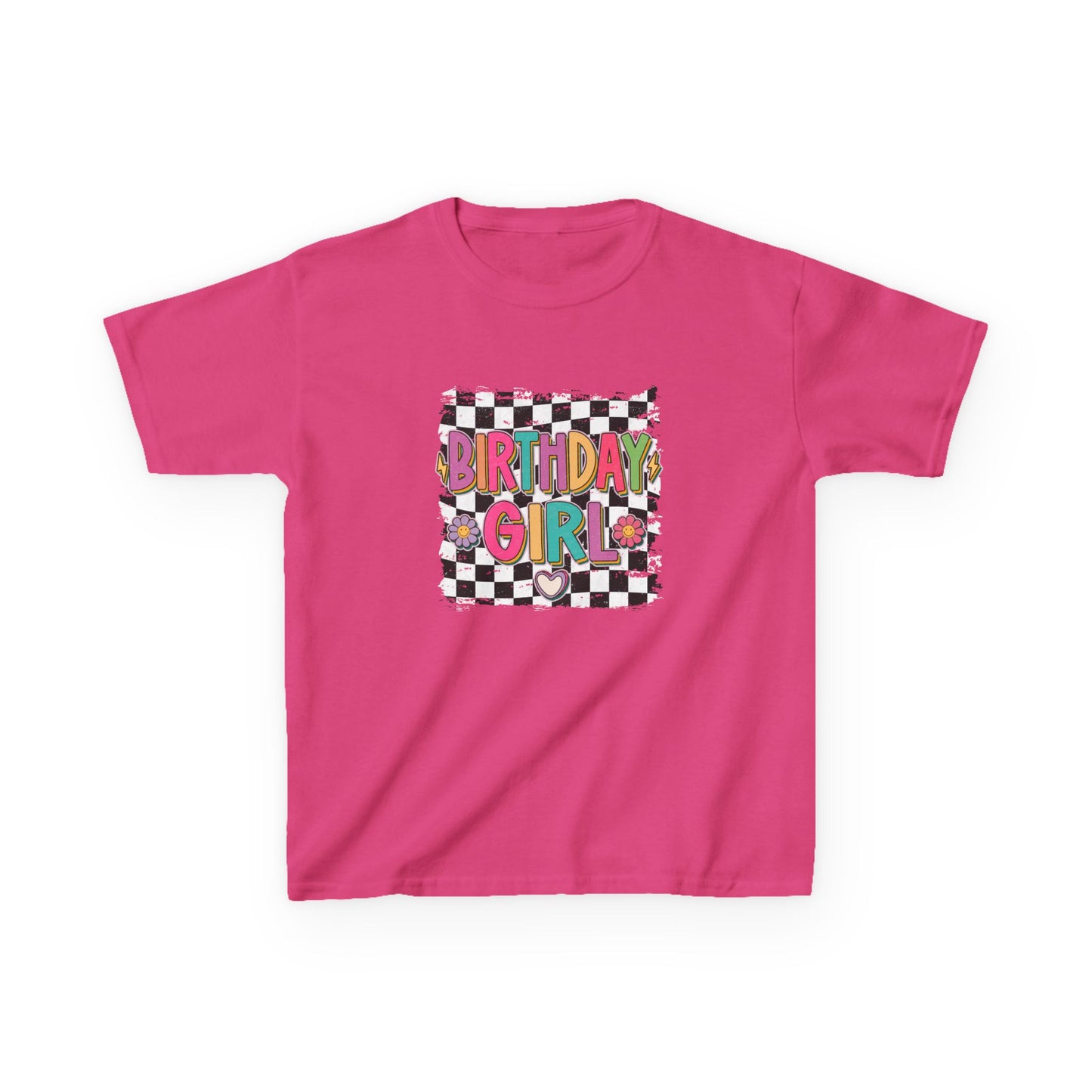 Birthday Girl Kids Heavy Cotton Tee - Fun Checkered Design for Celebrations