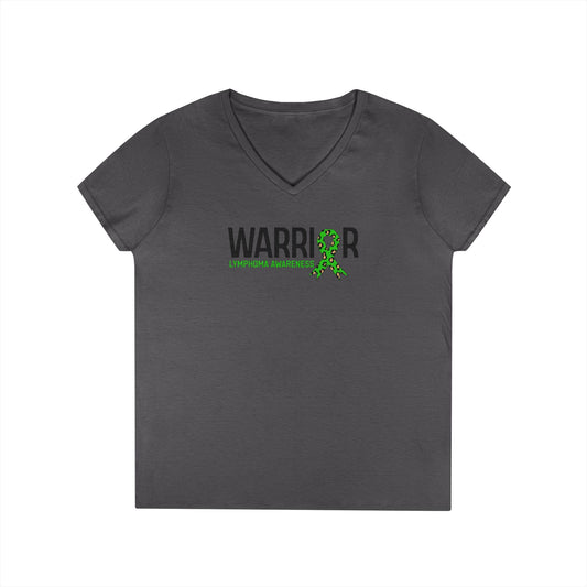 Ladies' V-Neck T-Shirt - Lymphedema Awareness Warrior Tee, Supportive Gift, Cancer Awareness, Health Advocacy, Green Ribbon Tee
